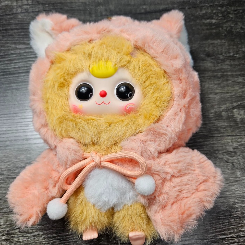 Cureplaneta Three Pink Cat Hood Plush Doll Vinyl Face Kawaii Fluffy Bag Charm